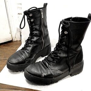 Michael Kors Bryce Black Leather Combat Boots 7.5 Womens